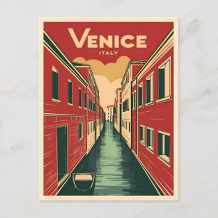 Vintage Travel Venice Italy Retro Graphic Postcard