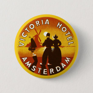 Vintage Travel, Victoria Hotel, Amsterdam, Holland 2 Inch Round Button
