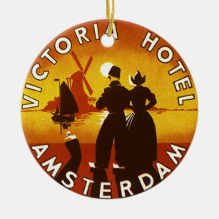 Vintage Travel, Victoria Hotel, Amsterdam, Holland Ceramic Ornament