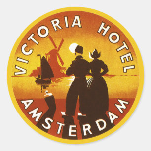 Vintage Travel, Victoria Hotel, Amsterdam, Holland Classic Round Sticker
