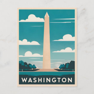 Vintage Travel Washington Monument Retro Graphic Postcard