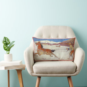 Vintage Travel, Winter in Engadin Switzerland Lumbar Pillow