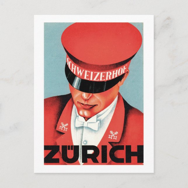 Vintage Travel Zurich Switzerland Label Art Postcard (Front)