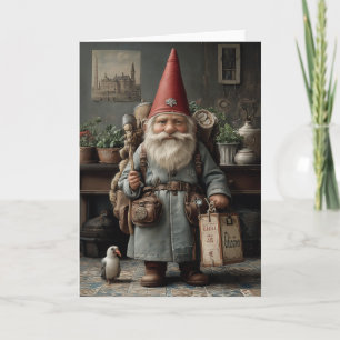 Vintage Traveler Christmas Gnome Holiday Card