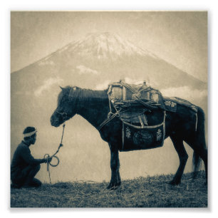 Vintage Traveller and His Horse  on way to Mt. Fuj Photo Print
