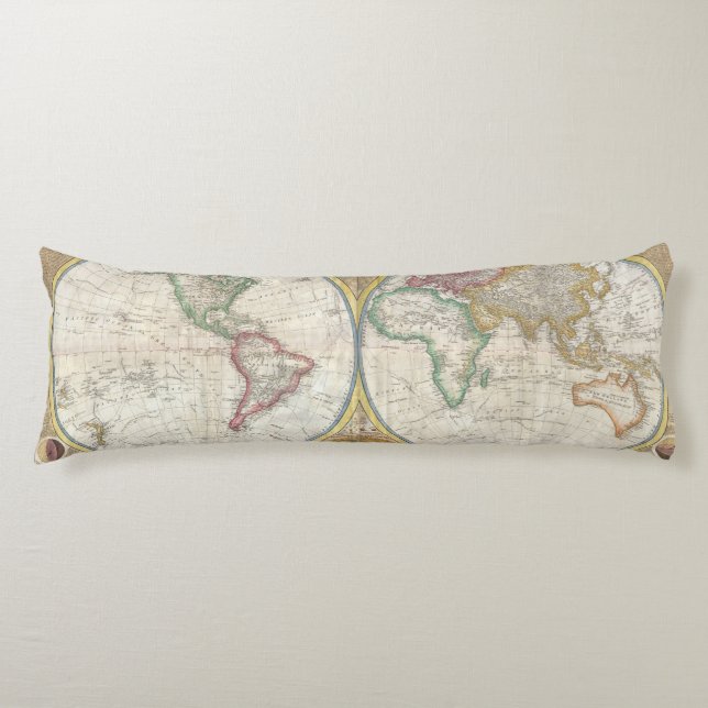 Vintage Traveller World Map Body Pillow (Front)