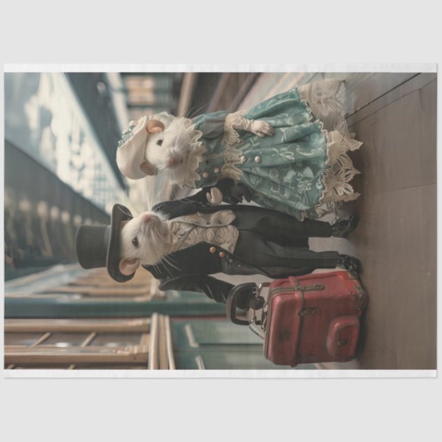 Vintage Travelling Mice Decoupage  Tissue Paper (Front)