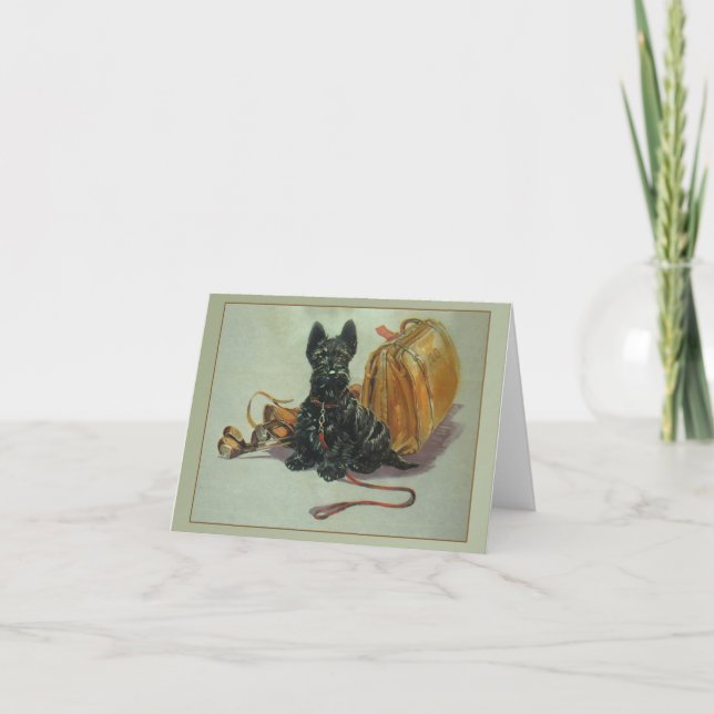 Vintage Travelling Scottie Dog Note Card (Front)