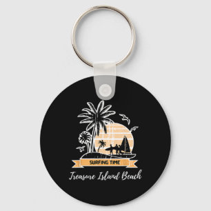 Vintage Treasure Island Beach Lover Palm Trees Sur Keychain