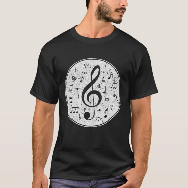 Vintage Treble Clef Music Notes Design T-Shirt (Front)