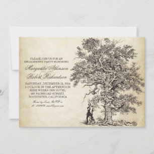 vintage tree and couple engagement party invites