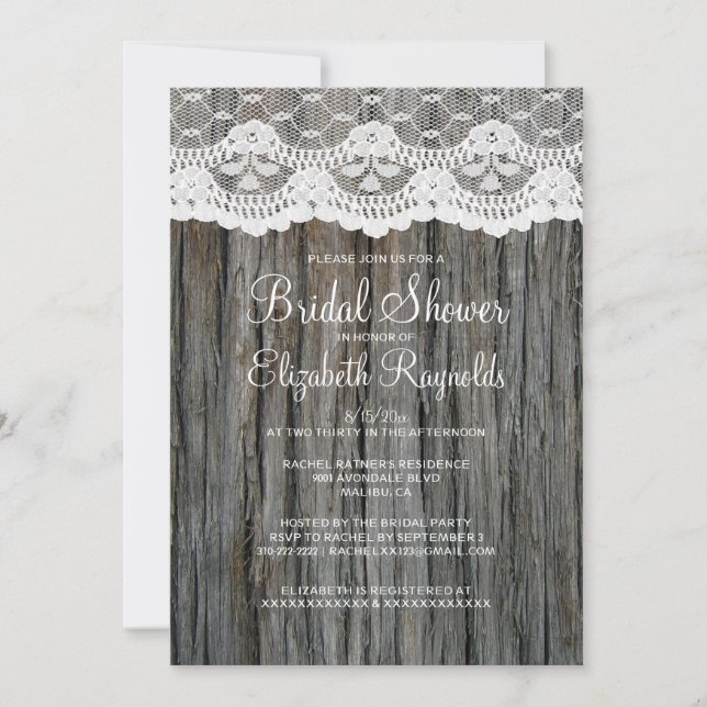 Vintage Tree Bark Bridal Shower Invitations (Front)
