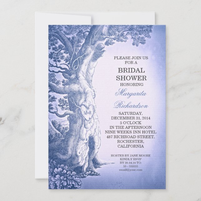 vintage tree blue rustic bridal shower invitations (Front)