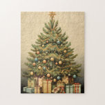 Vintage Tree Christmas Winter Aged Decoupage Jigsaw Puzzle<br><div class="desc">This design may be personalized by choosing the Edit Design option. You may also transfer onto other items. Contact me at colorflowcreations@gmail.com or use the chat option at the top of the page if you wish to have this design on another product or need assistance. See more of my designs...</div>