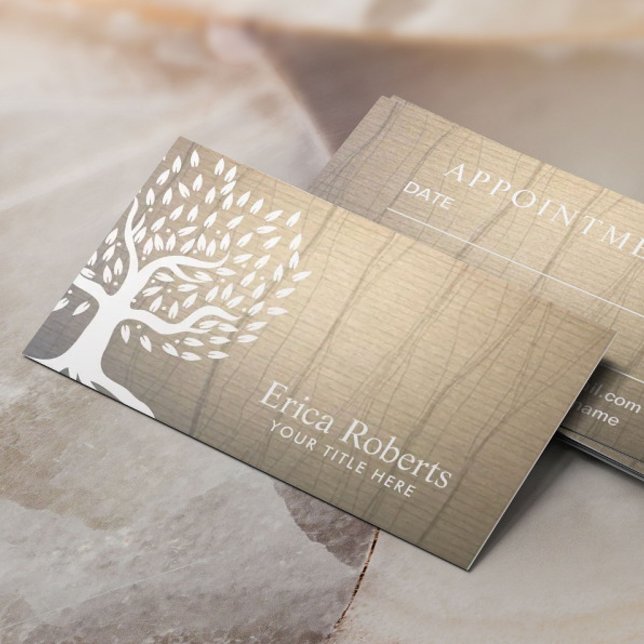 Vintage Tree Elegant Linen Texture Appointment Card (Creator Uploaded)