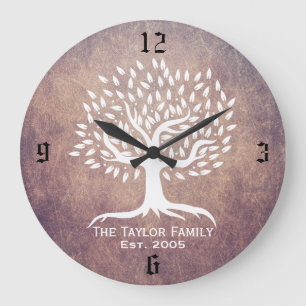 Vintage Tree Family Established Family Name Grunge Large Clock