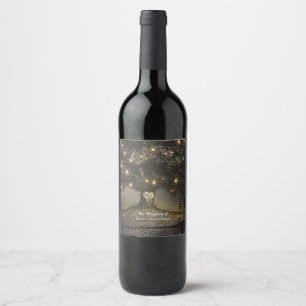 Vintage Tree & Night Lights Custom Wedding Wine Wine Label