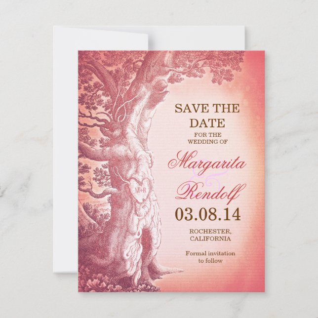 vintage tree pink save the date cards (Front)