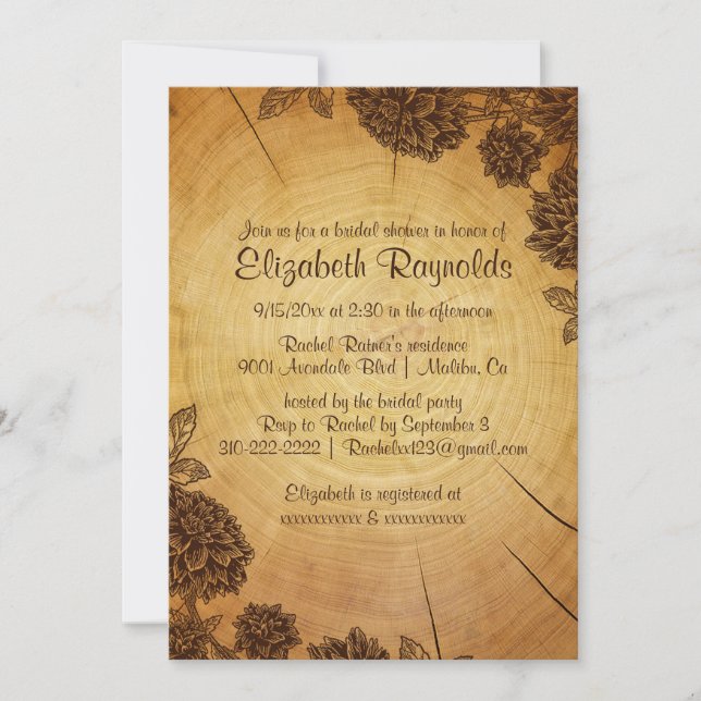 Vintage Tree Ring Bridal Shower Invitations (Front)