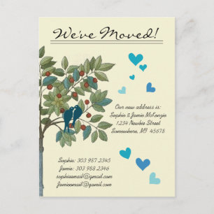 Vintage Tree Teal Birds We Have Moved Announcement Postcard