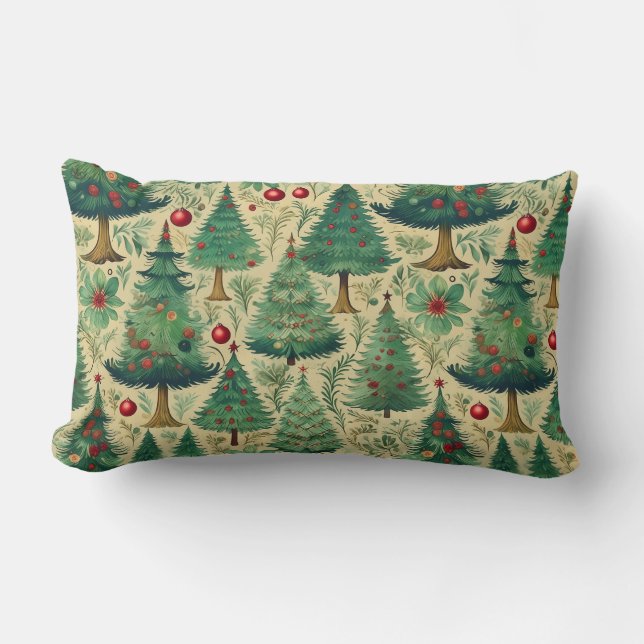 Vintage trees Christmas  Lumbar Pillow (Front)