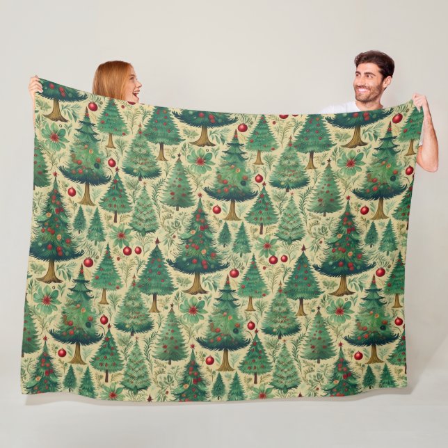 Vintage trees Christmas wrapping paper H1004 Fleece Blanket (In Situ)