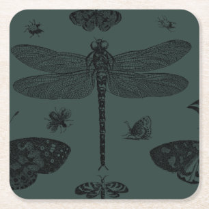 Vintage Trendy Butterflies Dragonfly Bee Fall Square Paper Coaster