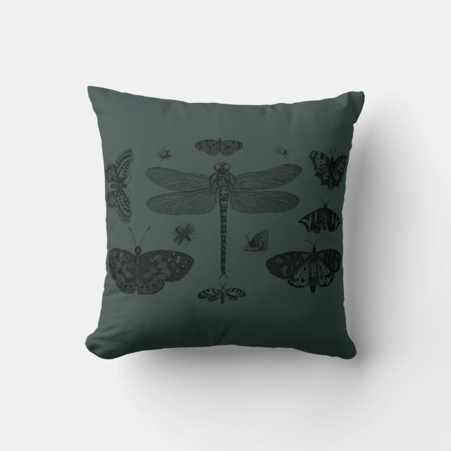 Vintage Trendy Butterflies Dragonfly Bee Fall Throw Pillow (Front)