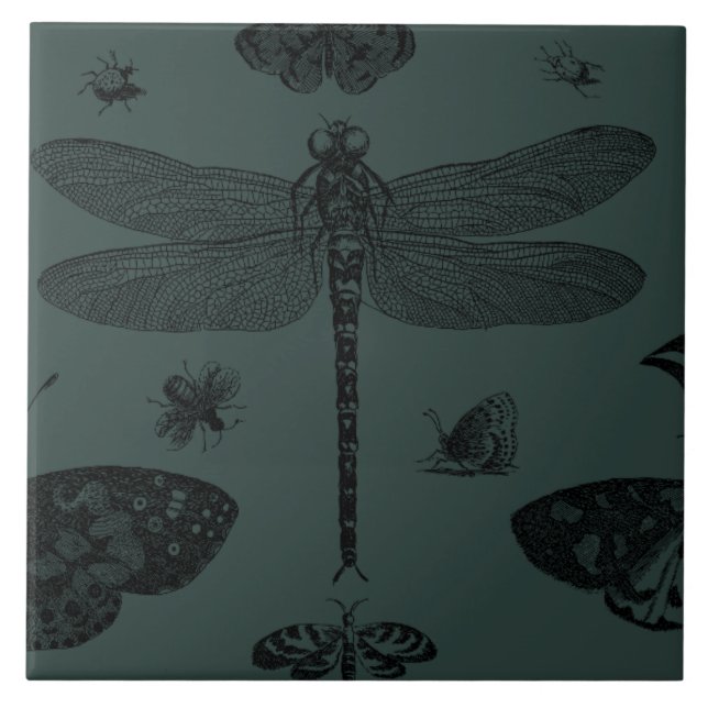 Vintage Trendy Butterflies Dragonfly Bee Fall Tile (Front)