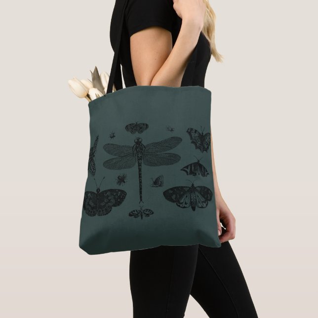 Vintage Trendy Butterflies Dragonfly Bee Fall Tote Bag (Close Up)
