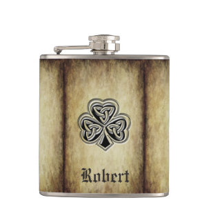 Vintage trendy grundge Irish shamrock monogram Hip Flask