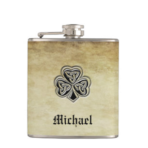 Vintage trendy grundge Irish shamrock monogram Hip Flask