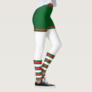 Vintage Trendy Holiday Elf Green White Red Leggings