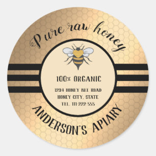 Vintage trendy honey jar bee apiary classic round  sticker