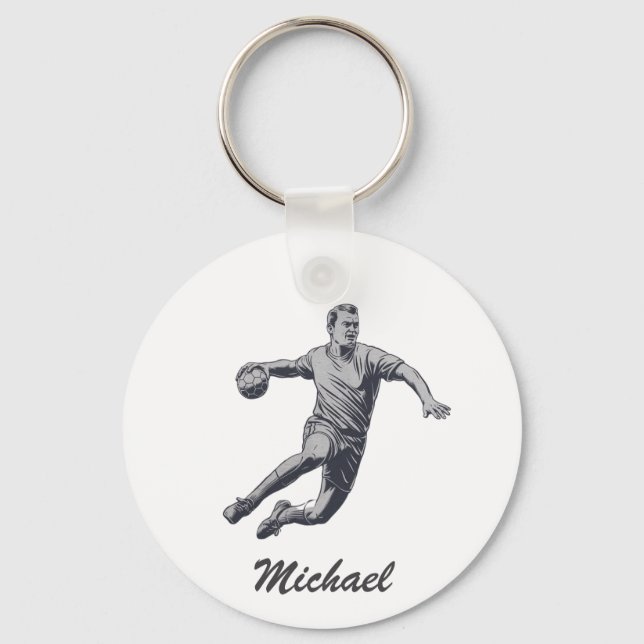 Vintage Trendy Modern Handball Player Personalized Keychain (Front)