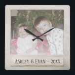 Vintage Trendy Photo Frame with One Photo Square Wall Clock<br><div class="desc">A vintage and trendy design with a retro picture border that you can add your favorite selfie or portrait of a friend. Add one horizontal picture to this cute holiday decor - perfect for the kids. A retro design that will take you back to the days of taking photos with...</div>