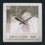 Vintage Trendy Photo Frame with One Photo Square Wall Clock<br><div class="desc">A vintage and trendy design with a retro picture border that you can add your favorite selfie or portrait of a friend. Add one horizontal picture to this cute holiday decor - perfect for the kids. A retro design that will take you back to the days of taking photos with...</div>
