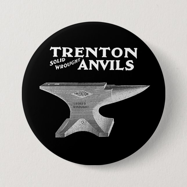 Vintage Trenton Anvil Blacksmithing 3 Inch Round Button (Front)