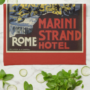 Vintage Trevi Fountain, Marini Strand Hotel, Rome Kitchen Towel