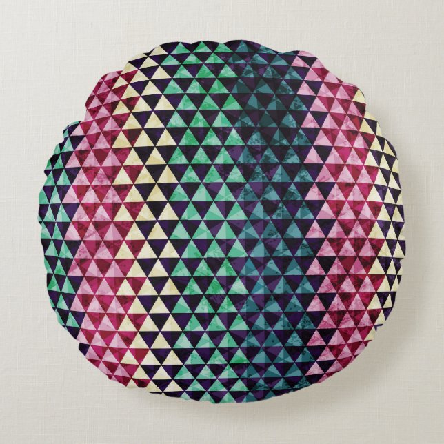 Vintage Triangle Geometric Seamless Pattern Round Pillow (Front)