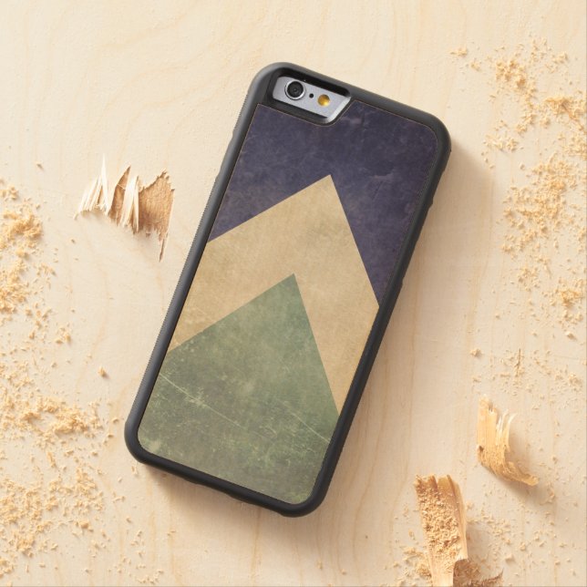 Vintage triangle pattern carved wood iPhone case (In Situ)