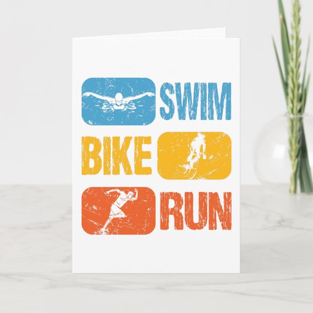 Vintage Triathlon - Swim Bike Run Holiday Card (Front)