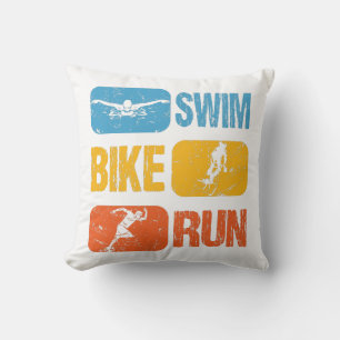 Vintage Triathlon - Swim Bike Run Throw Pillow