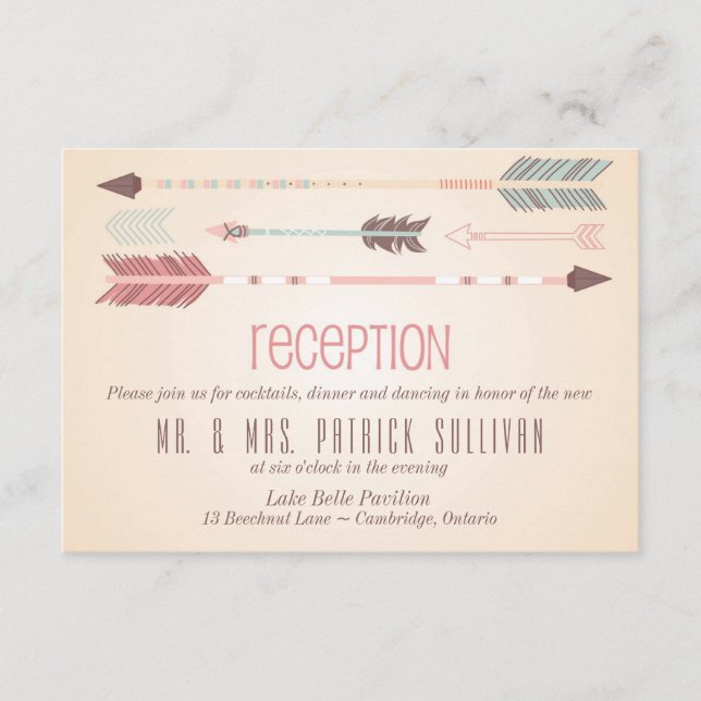 Vintage Tribal Arrows Wedding Reception Card (Front)