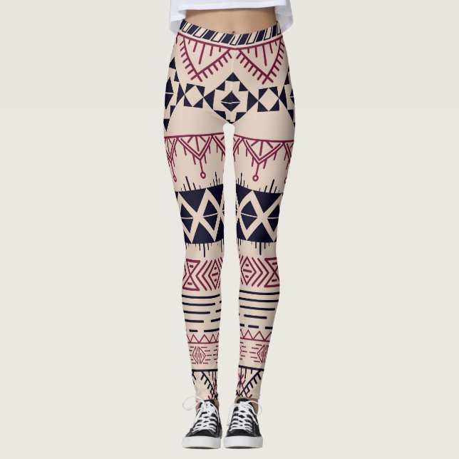 Vintage tribal Aztec background, ethnic pattern. Leggings (Front)