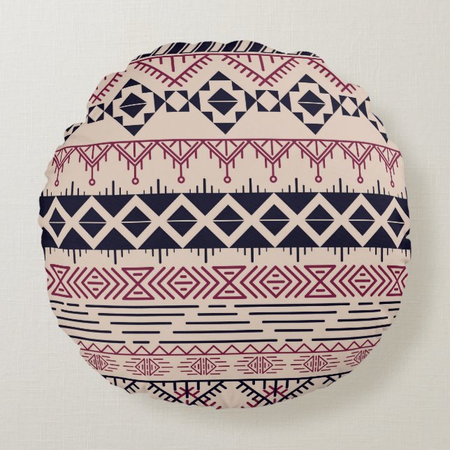 Vintage tribal Aztec background, ethnic pattern. Round Pillow (Front)