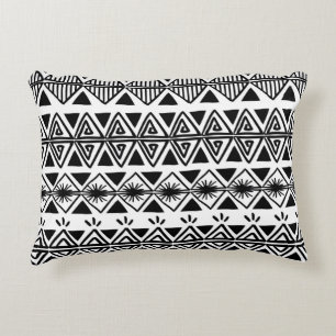 Vintage tribal pattern with black and white hand d accent pillow