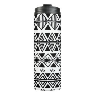 Vintage tribal pattern with black and white hand d thermal tumbler