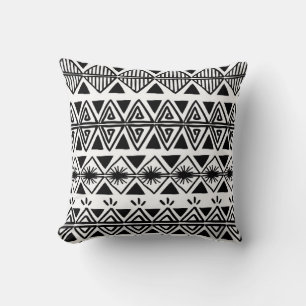 Vintage tribal pattern with black and white hand d throw pillow