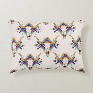 vintage tribal seamless pattern with bull skull an accent pillow